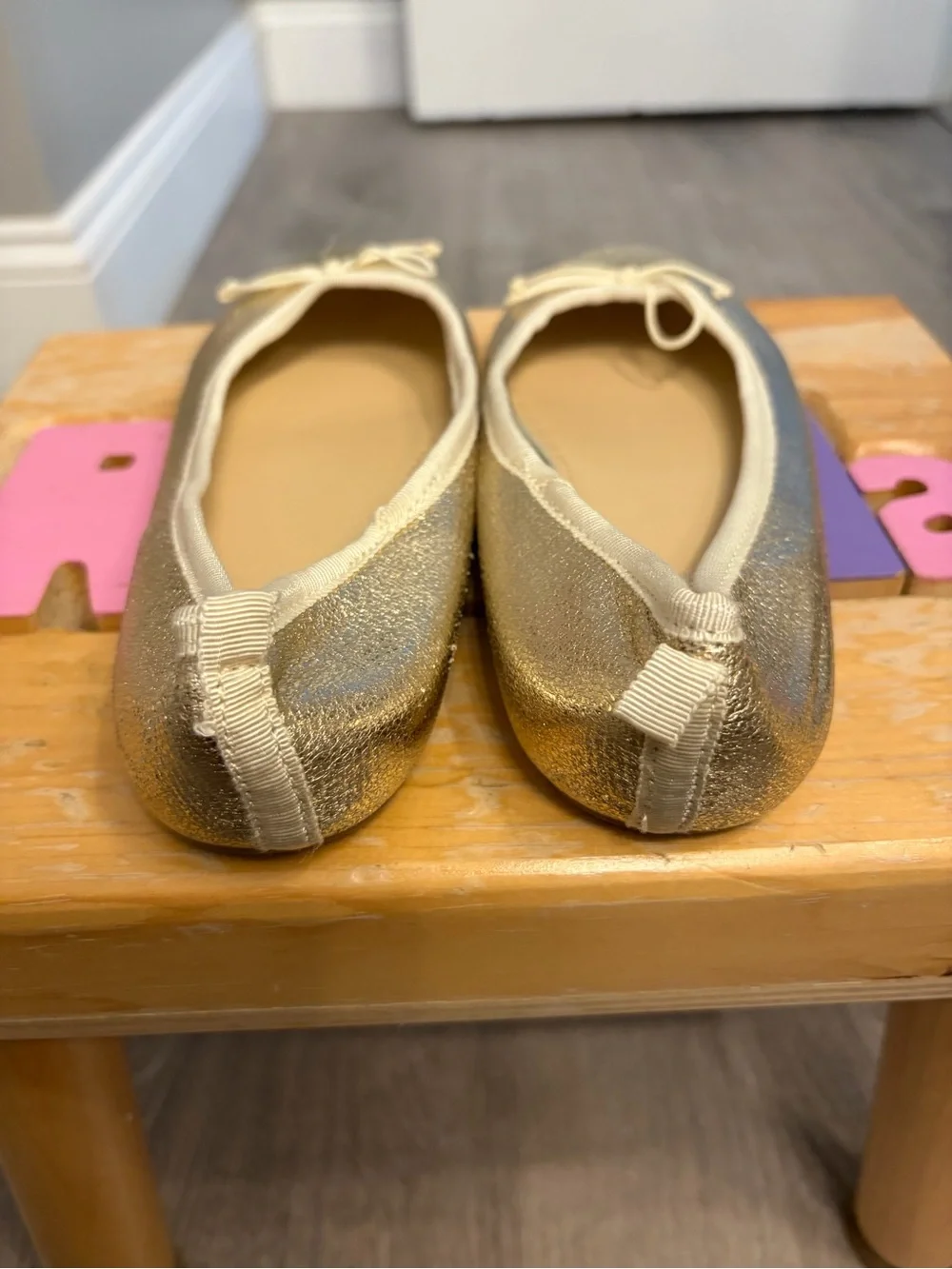 Crewcuts Girls Metallic Gold Ballet Flats with Bow Trim- Pre-owned
